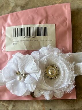 6 pack. bloom White Floral Pearl & Rhinestone Baby Headband. New